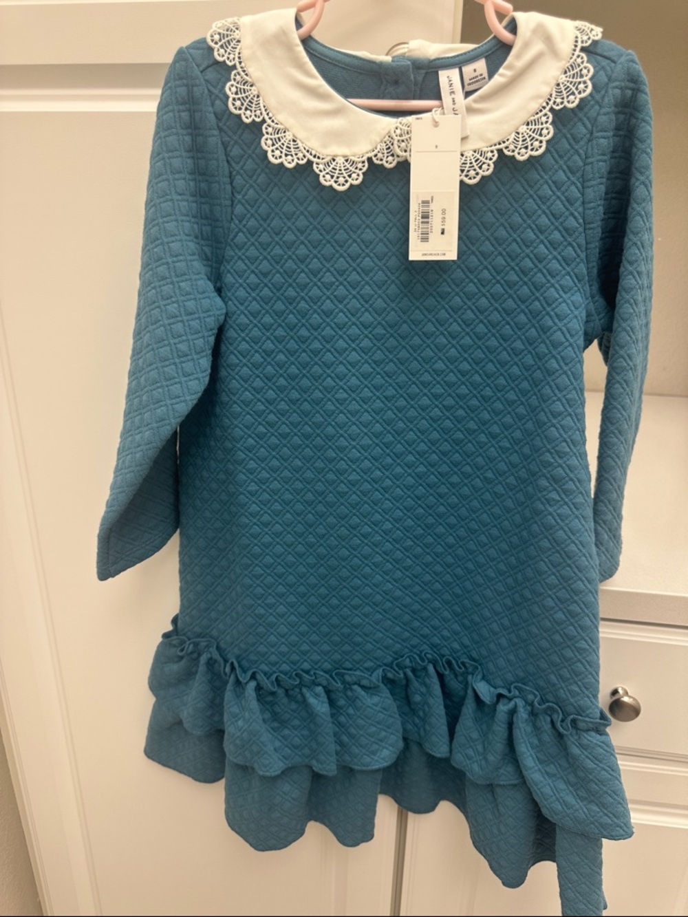 Janie and Jack Girls Quilted Dress with Lace Peter Pan Collar Size 8 NWT